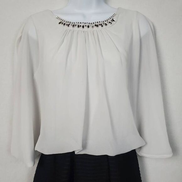 London Times 10 Black/White Fitted Dress - Picture 9 of 15